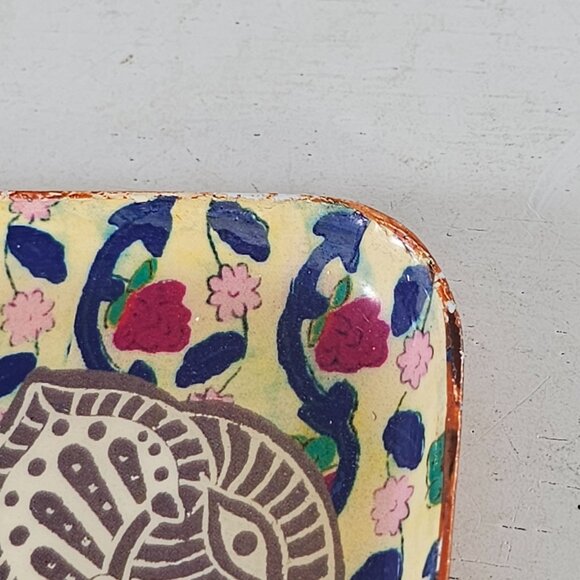 Hand-Painted Square Metal Trinket Dish With Elephant Design & Floral Pattern - Picture 9 of 9